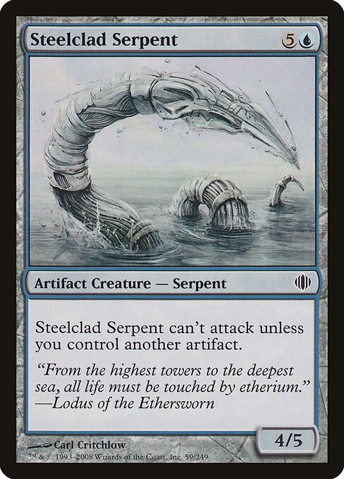 Steelclad Serpent, carta Magic di tipo Artifact Creature — Serpent illustrata da Carl Critchlow