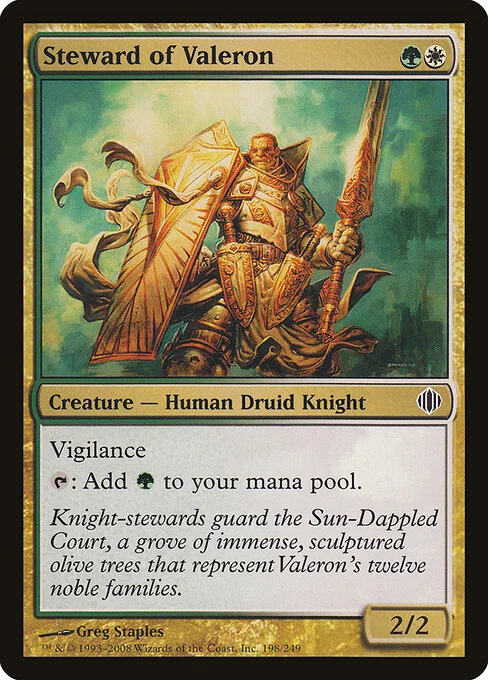 Steward of Valeron, carta Magic di tipo Creature — Human Druid Knight illustrata da Greg Staples