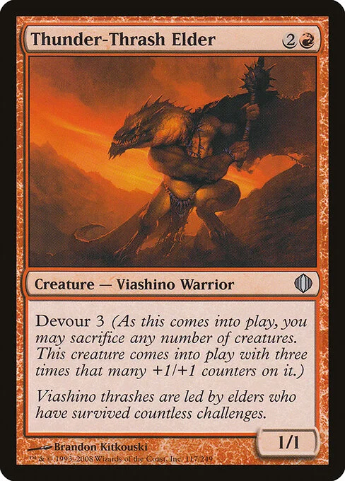 Thunder-Thrash Elder, carta Magic di tipo Creature — Lizard Warrior illustrata da Brandon Kitkouski
