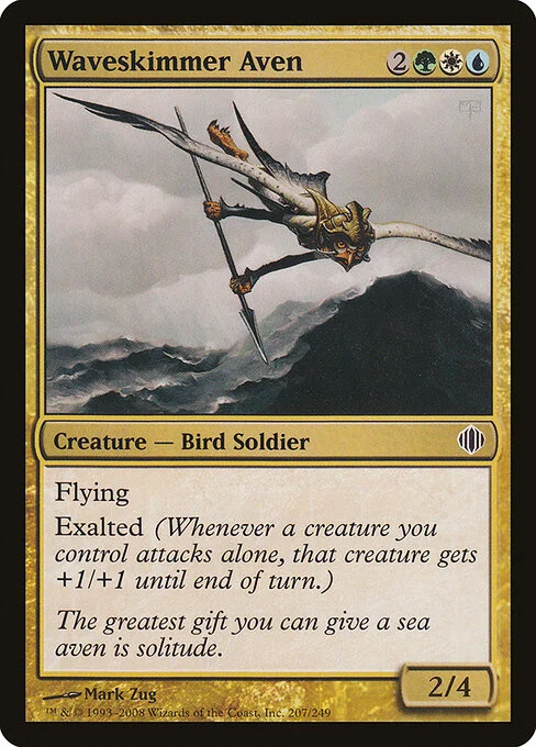 Waveskimmer Aven, carta Magic di tipo Creature — Bird Soldier illustrata da Mark Zug