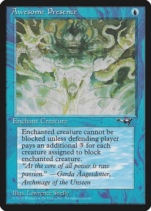 Awesome Presence, carta Magic di tipo Enchantment — Aura illustrata da Lawrence Snelly