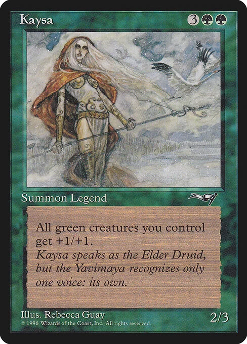Kaysa, carta Magic di tipo Legendary Creature — Elf Druid illustrata da Rebecca Guay