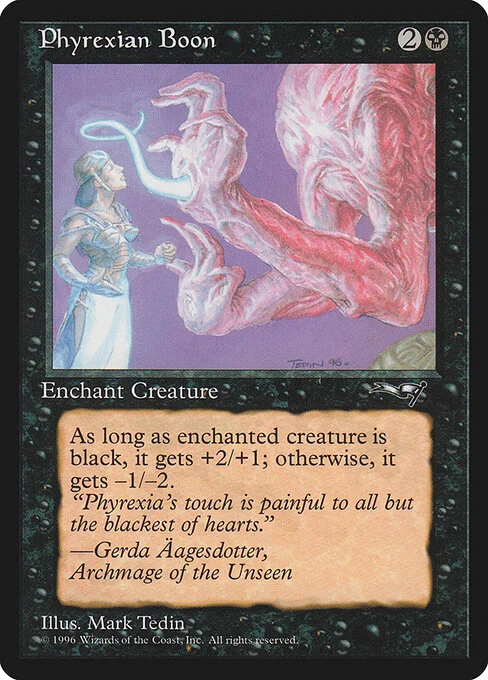 Phyrexian Boon, carta Magic di tipo Enchantment — Aura illustrata da Mark Tedin