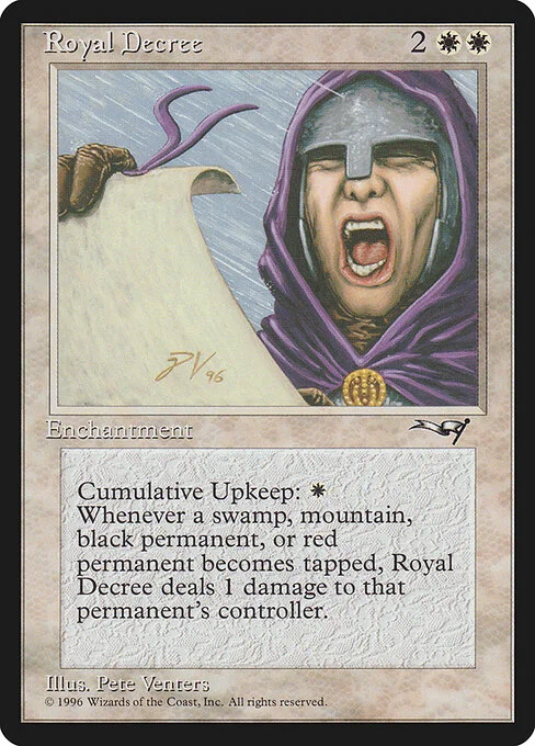 Royal Decree, carta Magic di tipo Enchantment illustrata da Pete Venters