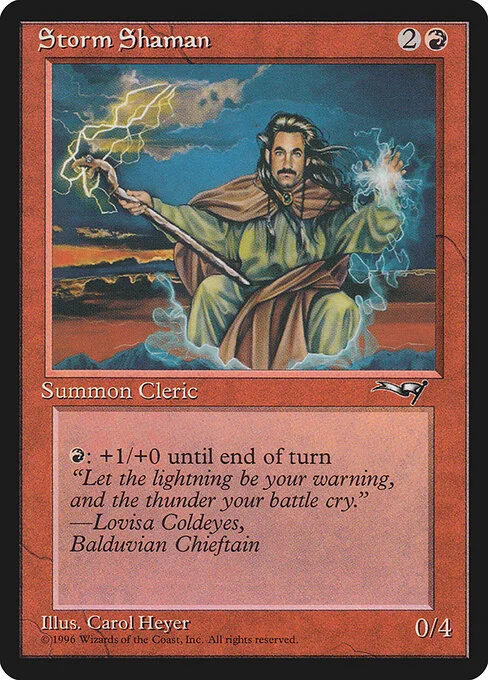 Storm Shaman, carta Magic di tipo Creature — Human Cleric Shaman illustrata da Carol Heyer