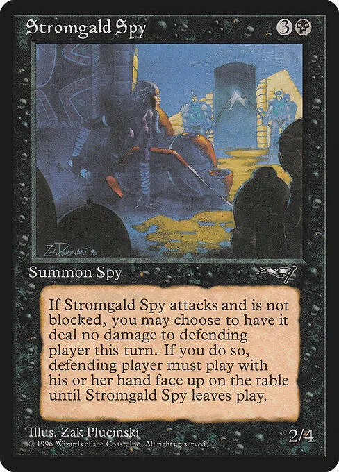 Stromgald Spy, carta Magic di tipo Creature — Human Rogue illustrata da Zak Plucinski