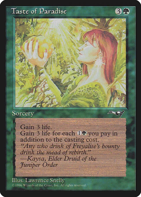 Taste of Paradise, carta Magic di tipo Sorcery illustrata da Lawrence Snelly