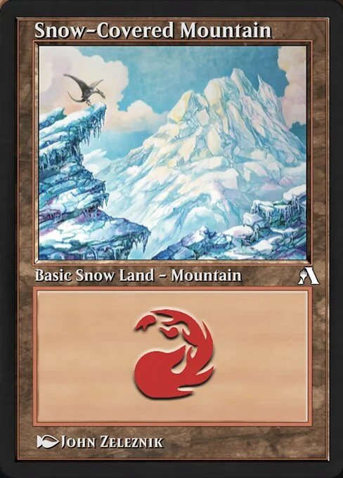 Snow-Covered Mountain, carta Magic di tipo Basic Snow Land — Mountain illustrata da John Zeleznik