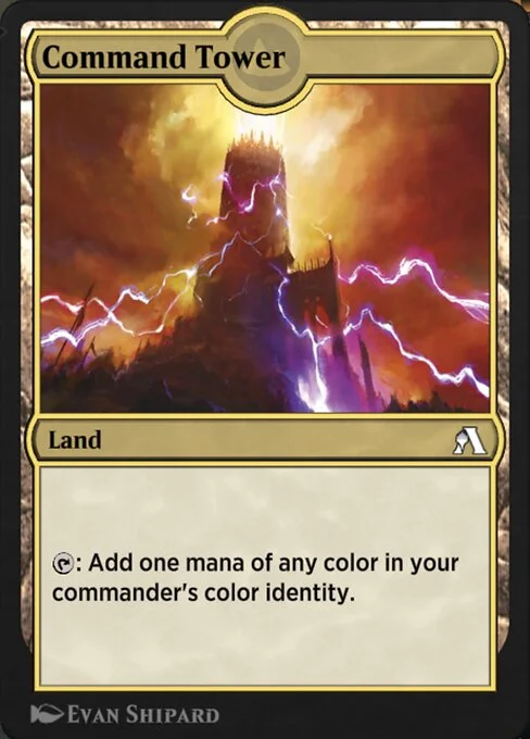 Command Tower, carta Magic di tipo Land illustrata da Evan Shipard