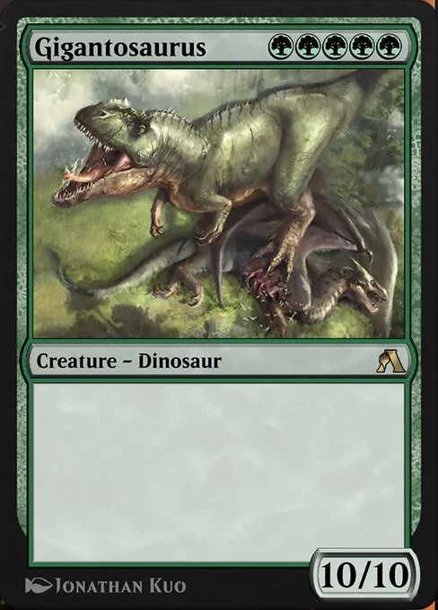 Gigantosaurus, carta Magic di tipo Creature — Dinosaur illustrata da Jonathan Kuo