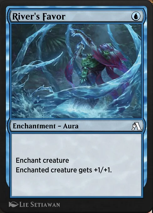 River's Favor, carta Magic di tipo Enchantment — Aura illustrata da Lie Setiawan