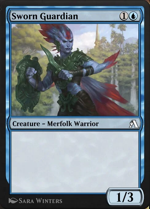 Sworn Guardian, carta Magic di tipo Creature — Merfolk Warrior illustrata da Sara Winters