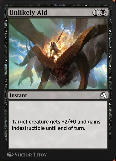 Unlikely Aid, carta Magic di tipo Instant illustrata da Viktor Titov