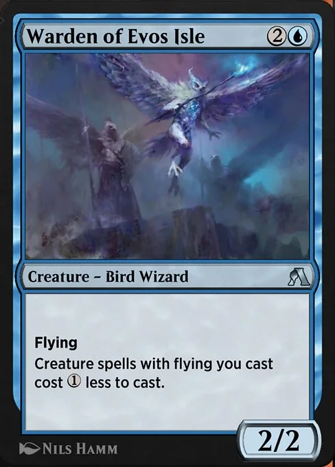 Warden of Evos Isle, carta Magic di tipo Creature — Bird Wizard illustrata da Nils Hamm