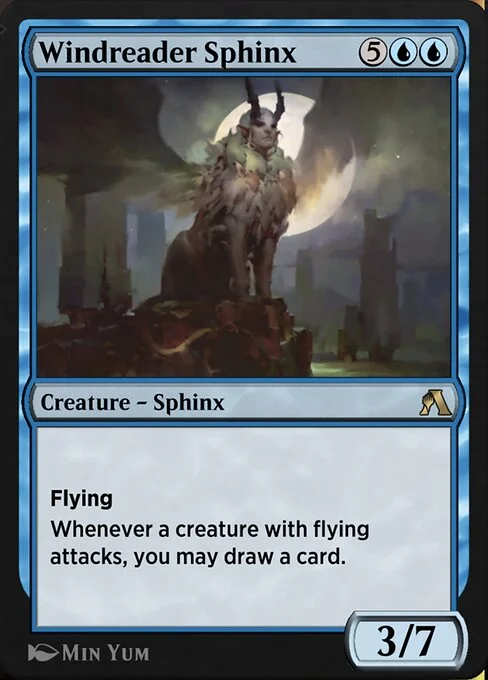 Windreader Sphinx, carta Magic di tipo Creature — Sphinx illustrata da Min Yum