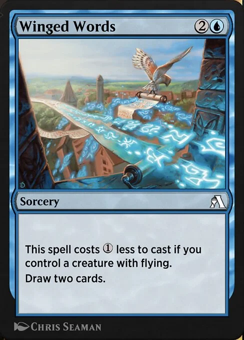 Winged Words, carta Magic di tipo Sorcery illustrata da Chris Seaman