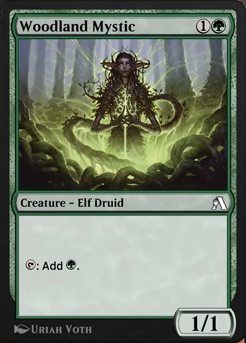 Woodland Mystic, carta Magic di tipo Creature — Elf Druid illustrata da Uriah Voth