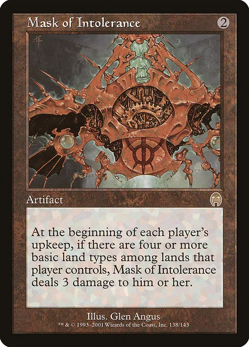 Mask of Intolerance, carta Magic di tipo Artifact illustrata da Glen Angus