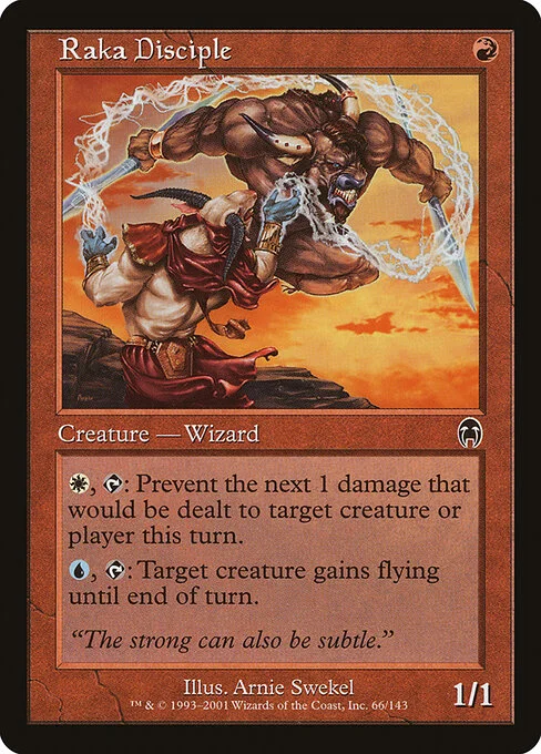 Raka Disciple, carta Magic di tipo Creature — Minotaur Wizard illustrata da Arnie Swekel