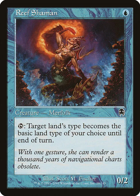Reef Shaman, carta Magic di tipo Creature — Merfolk Shaman illustrata da Scott M. Fischer