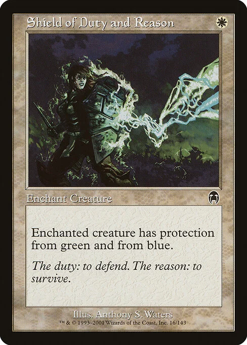 Shield of Duty and Reason, carta Magic di tipo Enchantment — Aura illustrata da Anthony S. Waters