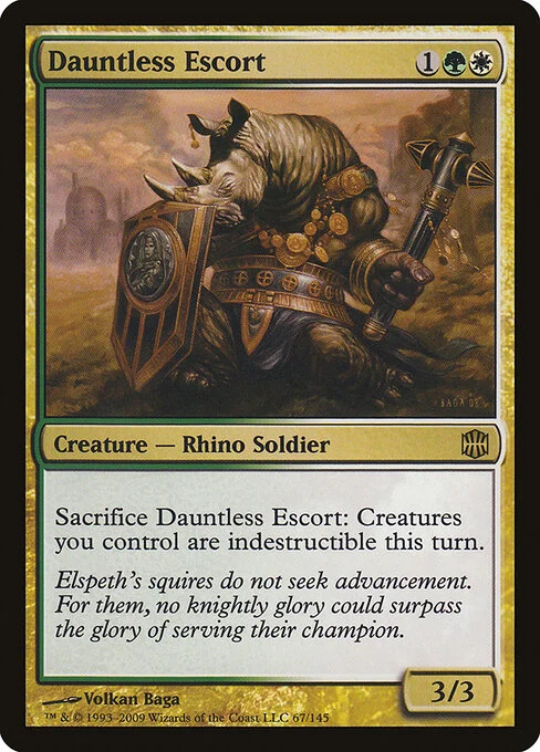 Dauntless Escort, carta Magic di tipo Creature — Rhino Soldier illustrata da Volkan Baǵa