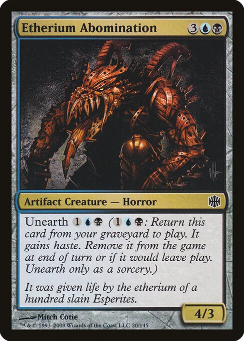 Etherium Abomination, carta Magic di tipo Artifact Creature — Horror illustrata da Mitch Cotie