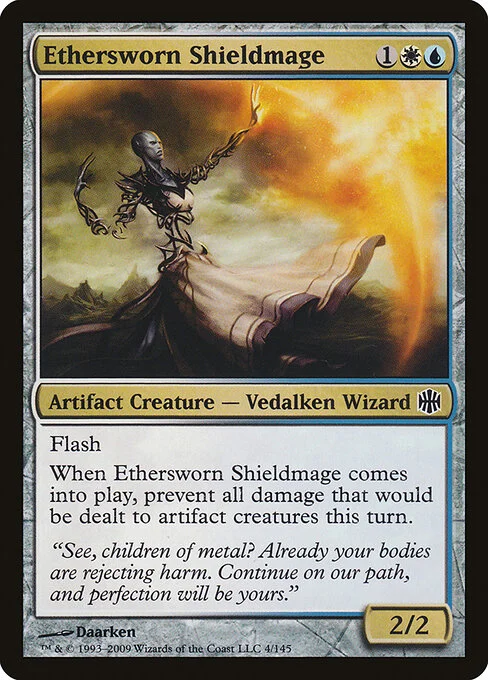 Ethersworn Shieldmage, carta Magic di tipo Artifact Creature — Vedalken Wizard illustrata da Daarken