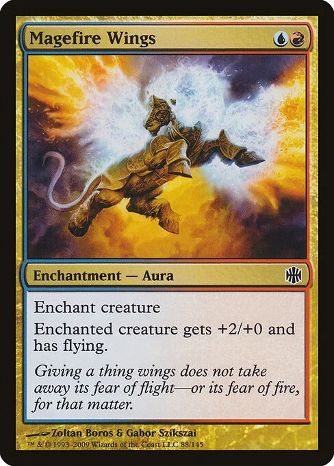 Magefire Wings, carta Magic di tipo Enchantment — Aura illustrata da Zoltan Boros & Gabor Szikszai