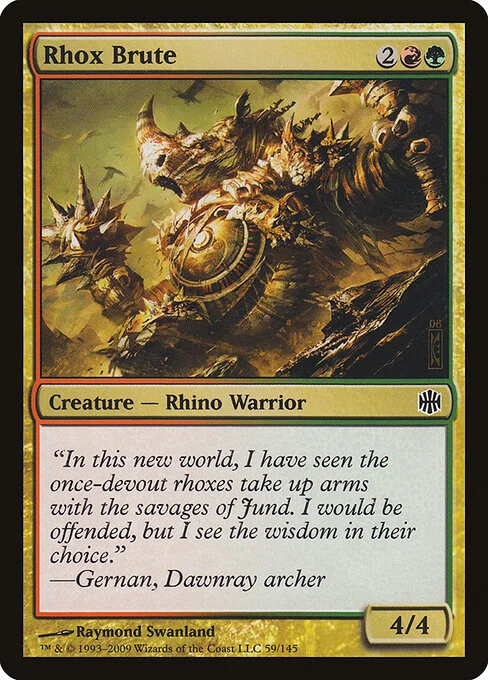 Rhox Brute, carta Magic di tipo Creature — Rhino Warrior illustrata da Raymond Swanland