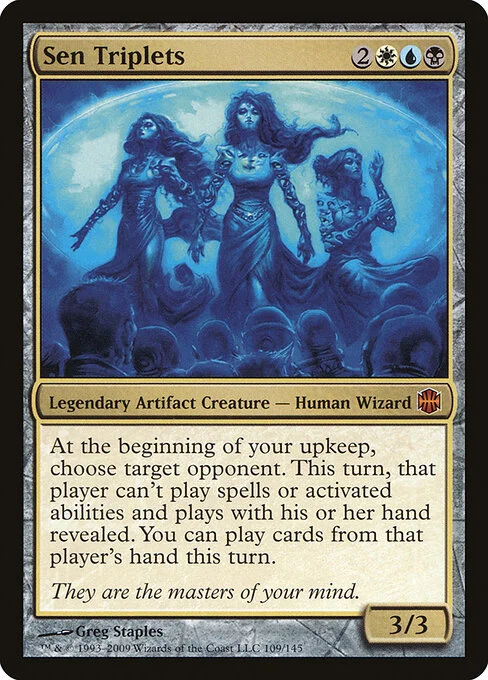Sen Triplets, carta Magic di tipo Legendary Artifact Creature — Human Wizard illustrata da Greg Staples