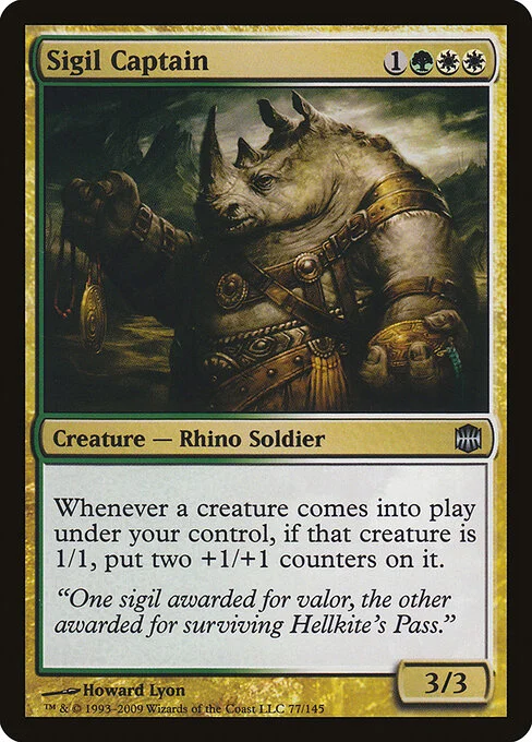 Sigil Captain, carta Magic di tipo Creature — Rhino Soldier illustrata da Howard Lyon