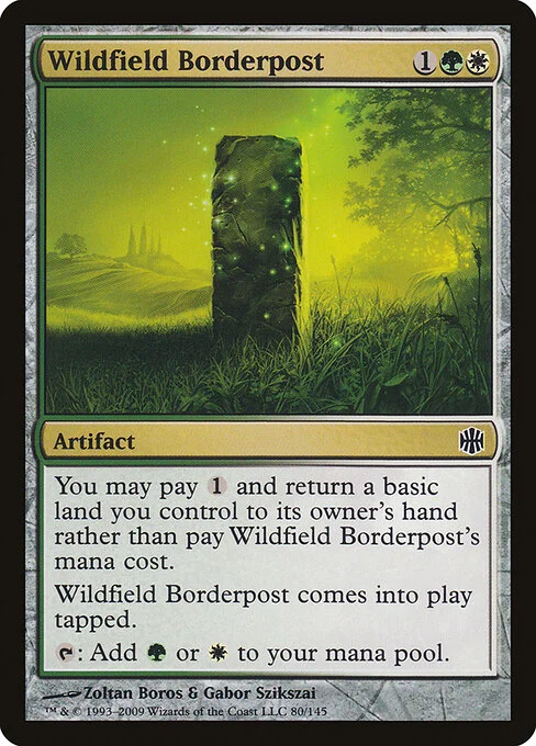 Wildfield Borderpost, carta Magic di tipo Artifact illustrata da Zoltan Boros & Gabor Szikszai