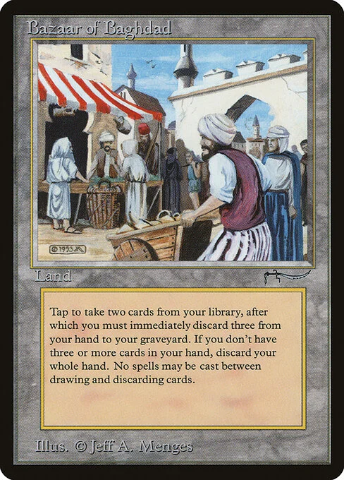 Bazaar of Baghdad, carta Magic di tipo Land illustrata da Jeff A. Menges