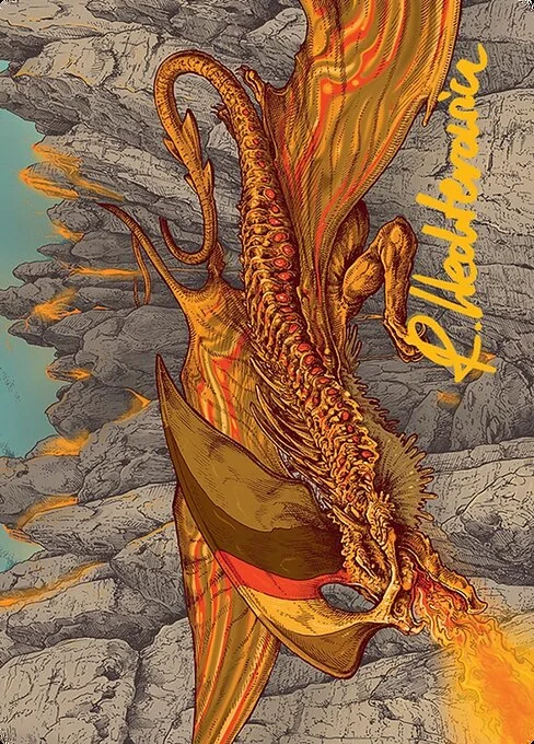 Magmatic Hellkite // Magmatic Hellkite, carta Magic di tipo Card // Card illustrata da Rafal Wechterowicz (Too Many Skulls)