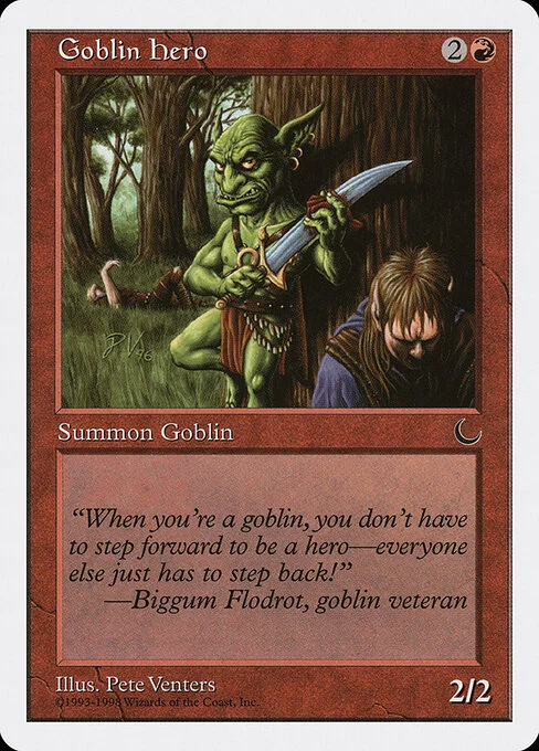 Goblin Hero, carta Magic di tipo Creature — Goblin illustrata da Pete Venters
