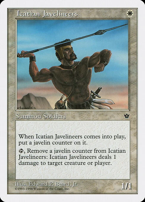 Icatian Javelineers, carta Magic di tipo Creature — Human Soldier illustrata da Edward P. Beard, Jr.
