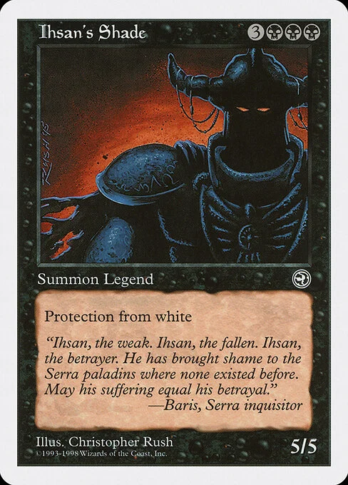Ihsan's Shade, carta Magic di tipo Legendary Creature — Shade Knight illustrata da Christopher Rush