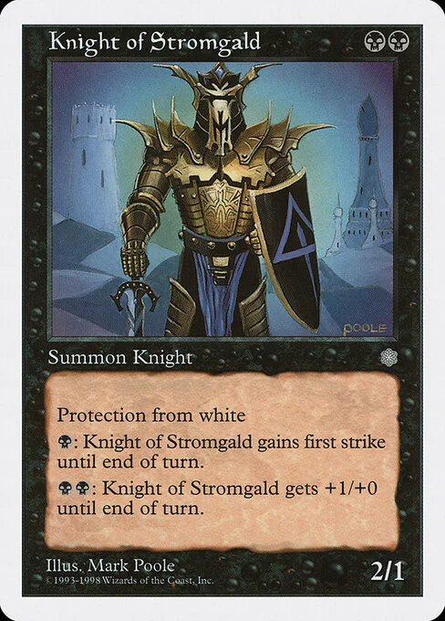 Knight of Stromgald, carta Magic di tipo Creature — Human Knight illustrata da Mark Poole