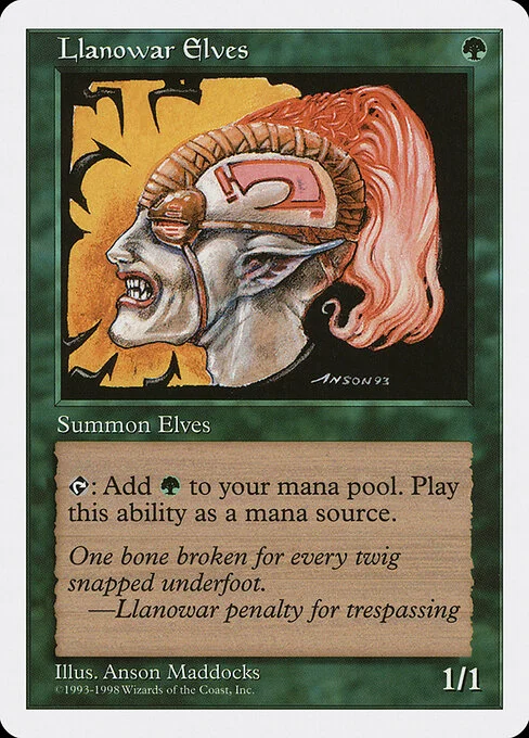 Llanowar Elves, carta Magic di tipo Creature — Elf Druid illustrata da Anson Maddocks