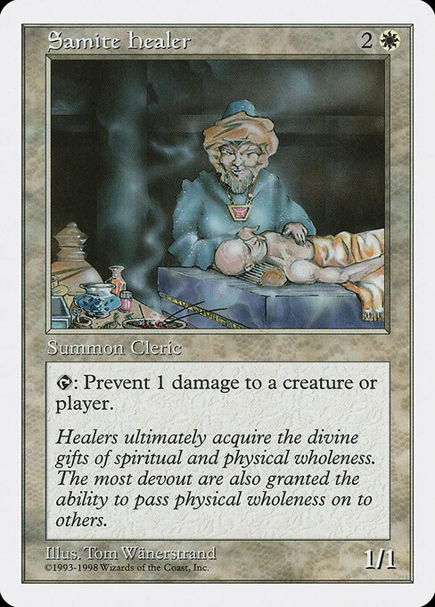 Samite Healer, carta Magic di tipo Creature — Human Cleric illustrata da Tom Wänerstrand