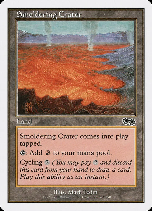 Smoldering Crater, carta Magic di tipo Land illustrata da Mark Tedin