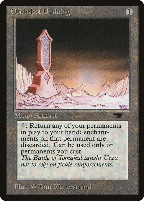 Obelisk of Undoing, carta Magic di tipo Artifact illustrata da Tom Wänerstrand