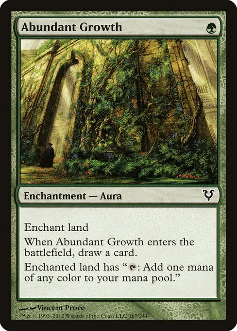 Abundant Growth, carta Magic di tipo Enchantment — Aura illustrata da Vincent Proce