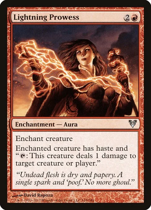 Lightning Prowess, carta Magic di tipo Enchantment — Aura illustrata da David Rapoza