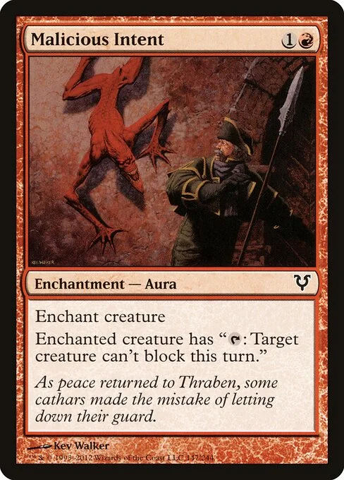 Malicious Intent, carta Magic di tipo Enchantment — Aura illustrata da Kev Walker