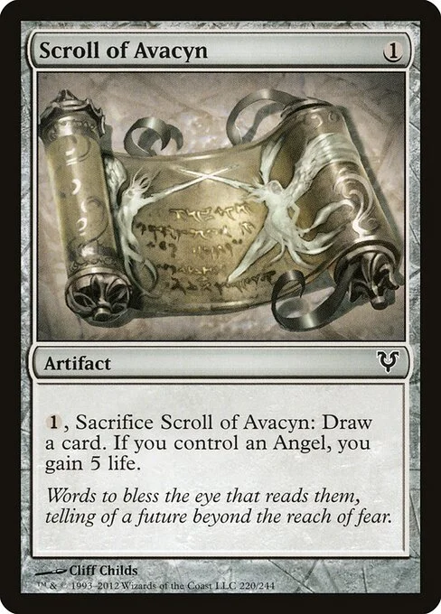 Scroll of Avacyn, carta Magic di tipo Artifact illustrata da Cliff Childs