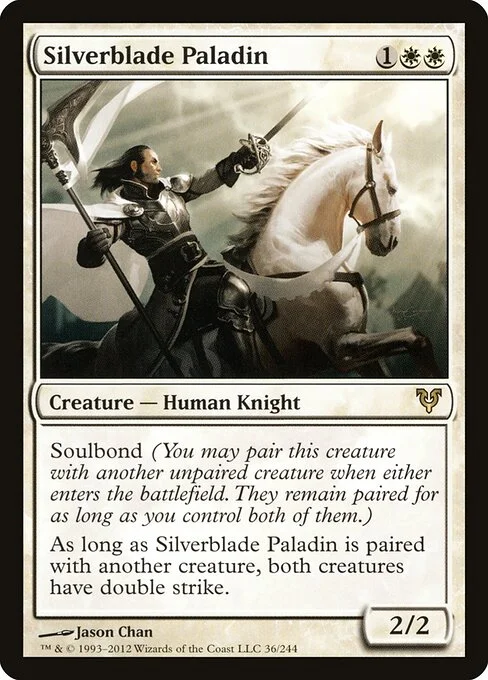 Silverblade Paladin, carta Magic di tipo Creature — Human Knight illustrata da Jason Chan
