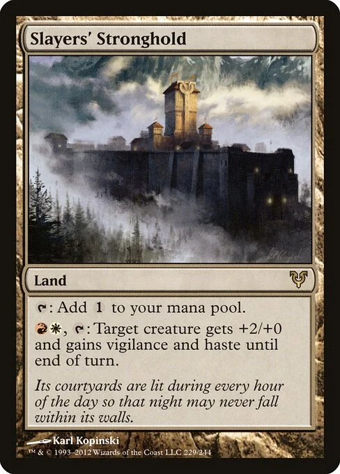 Slayers' Stronghold, carta Magic di tipo Land illustrata da Karl Kopinski