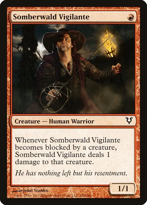 Somberwald Vigilante, carta Magic di tipo Creature — Human Warrior illustrata da John Stanko